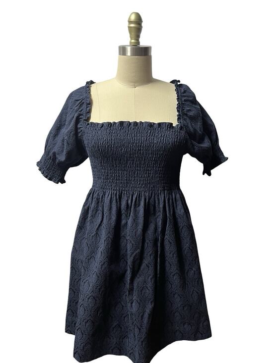 Hill House Dresses & Skirts - Hill House The Athena Nap Babydoll Dress Navy Blue Damask SZ Small